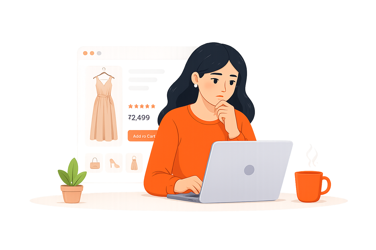A shopper comparing an ecommerce product while using a laptop